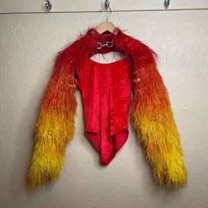 Ostrich feather bomber and bodysuit